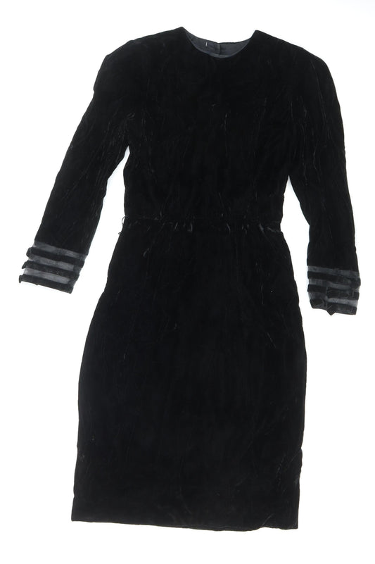 Albert Nipon Women Black Rayon Sheath Knee Length Dress Size 8