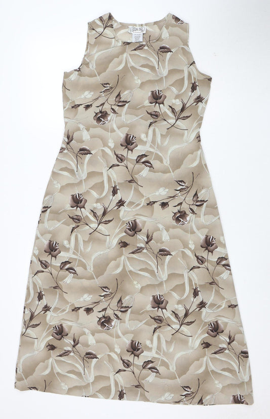 Rolling Over Women’s Beige Floral Midi Sheath Dress Size S Retro