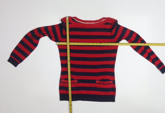 Tommy Hilfiger Women's Red Striped Boat Neck Cotton Jumper Size S