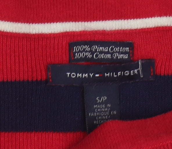 Tommy Hilfiger Women's Red Striped Boat Neck Cotton Jumper Size S