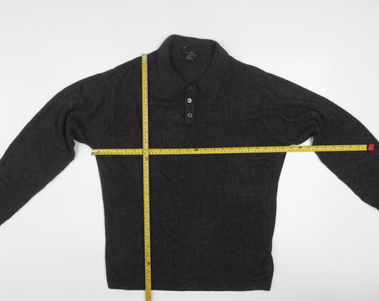 Dockers Men's Grey Collared Henley Knit Jumper Size L