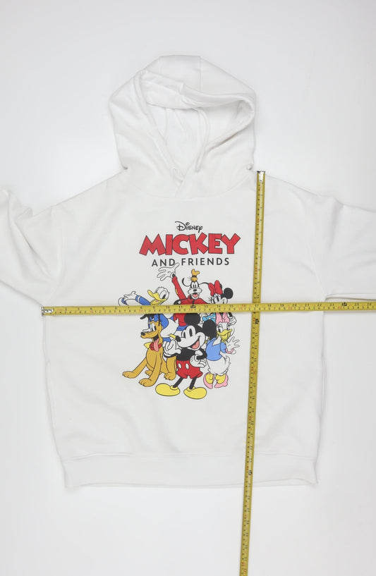 Disney Women White Hoodie Mickey & Friends M 12/14 Pullover