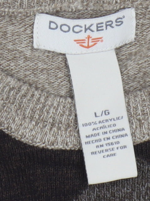 Dockers Men's Beige Argyle Knit Acrylic Pullover Jumper L