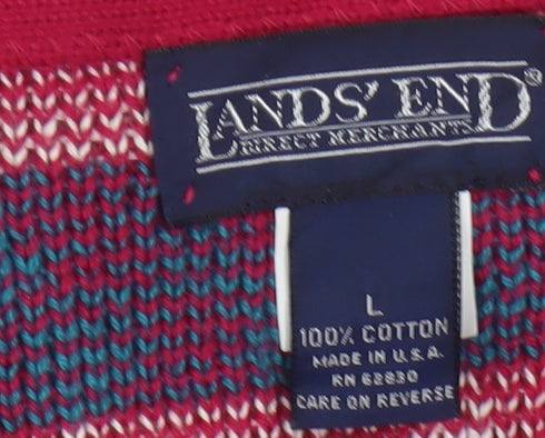 Lands' End Women's Red Fair Isle Cotton Cardigan Size L