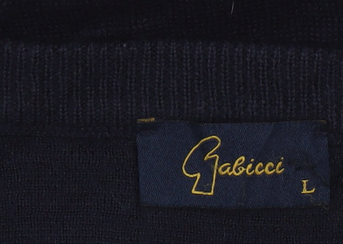 Gabicci Men's Blue Geometric V-Neck Pullover Jumper L Retro Acrylic
