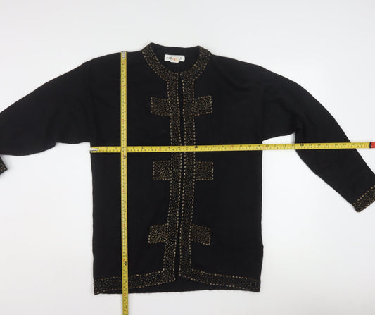 Nonpareil Women's Black Acrylic Cardigan Small Embellished Trim