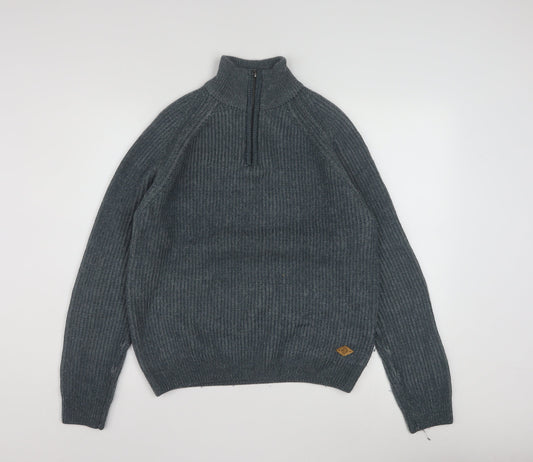 Lee Cooper Men’s Grey Wool Blend 1/4 Zip High Neck Jumper L