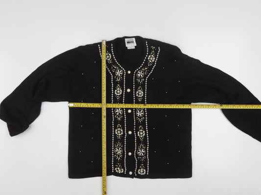 Leslie Fay Womens Black Beaded Petite Cardigan Size M