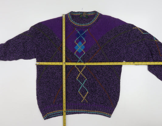 Colours by Alexander Julian Men's Purple Argyle Knit Jumper L