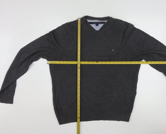 Tommy Hilfiger Men's Grey M Crew Neck Cotton Knit Jumper