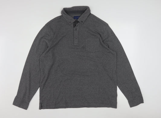 Lincoln Men's Grey Long Sleeve Button-Down Polo Shirt Size L