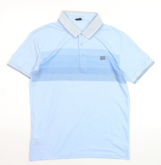 883 Police Men's Sky Blue Striped Polo Shirt Size S Regular Fit