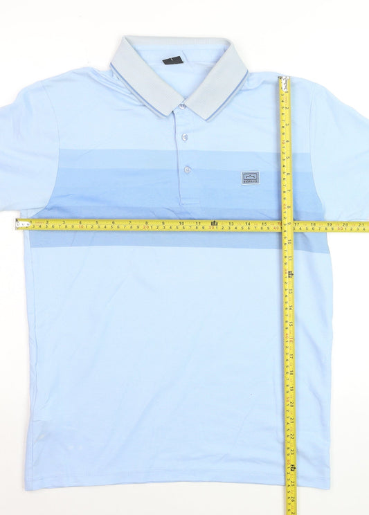 883 Police Men's Sky Blue Striped Polo Shirt Size S Regular Fit