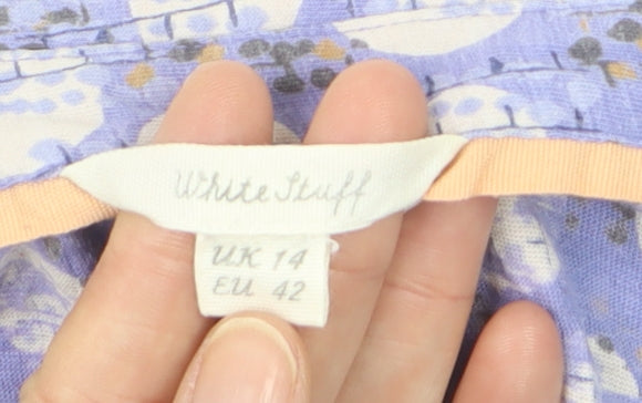 White Stuff Women's Purple Geometric Cotton Button-Up Shirt UK 14