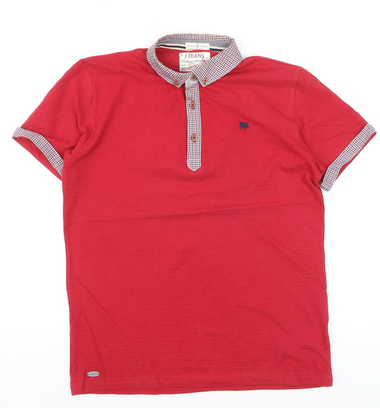 J Jeans Teens Red Cotton Collared Short Sleeve Polo Shirt 12-13