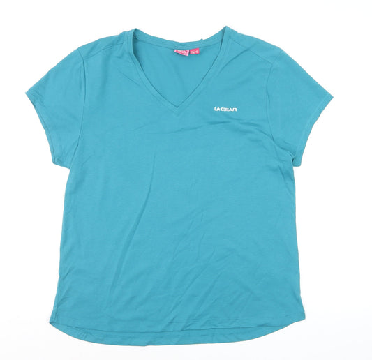 LA Gear Women's Blue V-Neck Short Sleeve Active T-Shirt UK 18