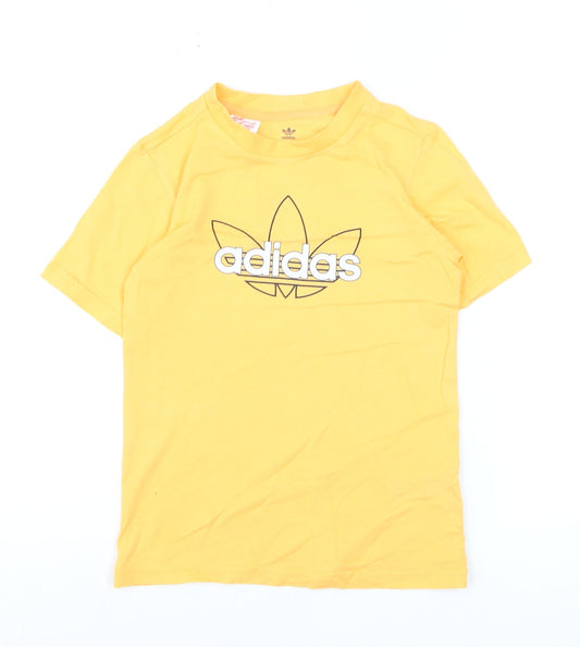 Adidas Boys Yellow Graphic Logo T-Shirt 7-8 Years Short Sleeve Casual