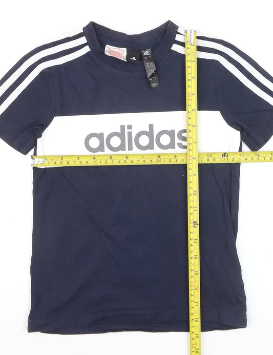 Adidas Boys Blue Colourblock Logo T-Shirt 6-7 Years Short Sleeve Sports Top