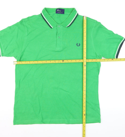 Fred Perry Men's Green Slim Fit Cotton Polo Shirt Size L