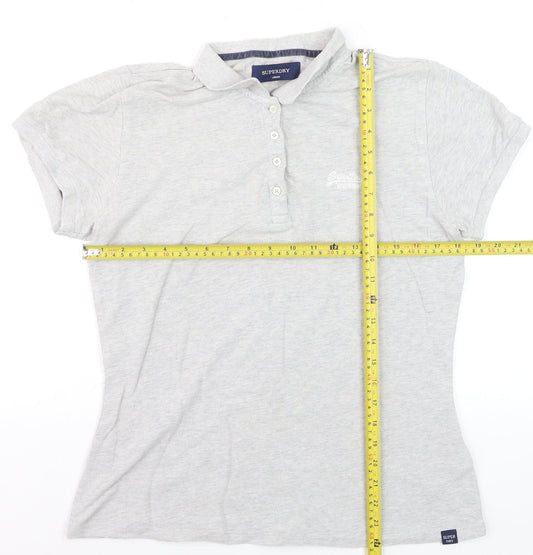 Superdry Grey Short Sleeve Slim Fit Polo Shirt Size L