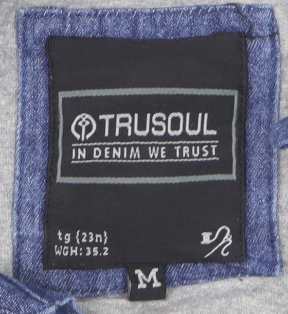 Trusoul Men's Grey Short Sleeve Denim Collar Polo Shirt Size M