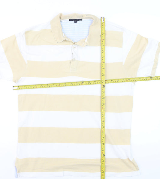 GANT Men’s Beige White Striped Short Sleeve Polo Shirt Size M