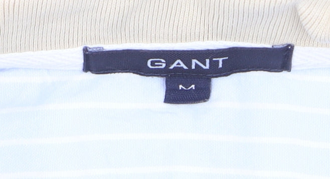 GANT Men’s Beige White Striped Short Sleeve Polo Shirt Size M