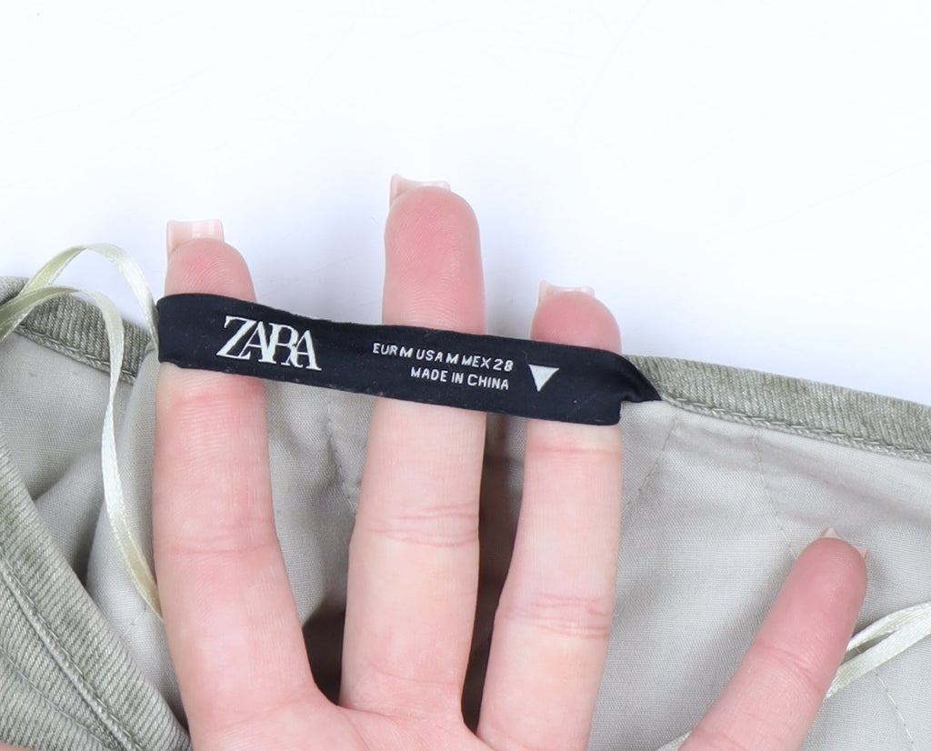 Zara Women Green Quilted Cotton Short Jacket Size 12