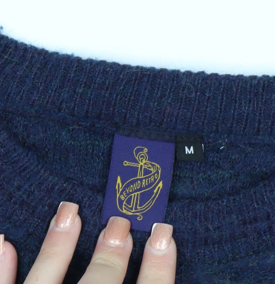 Beyond Retro Women's Blue Wool Blend Crew Neck Jumper M