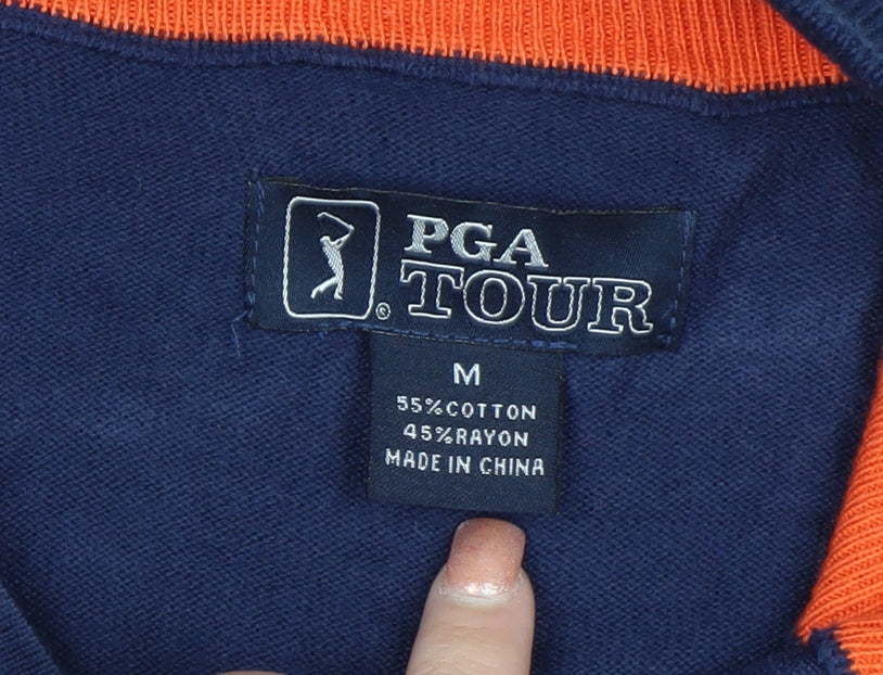 PGA TOUR Men's Blue Argyle 1/4 Zip Golf Jumper Size M