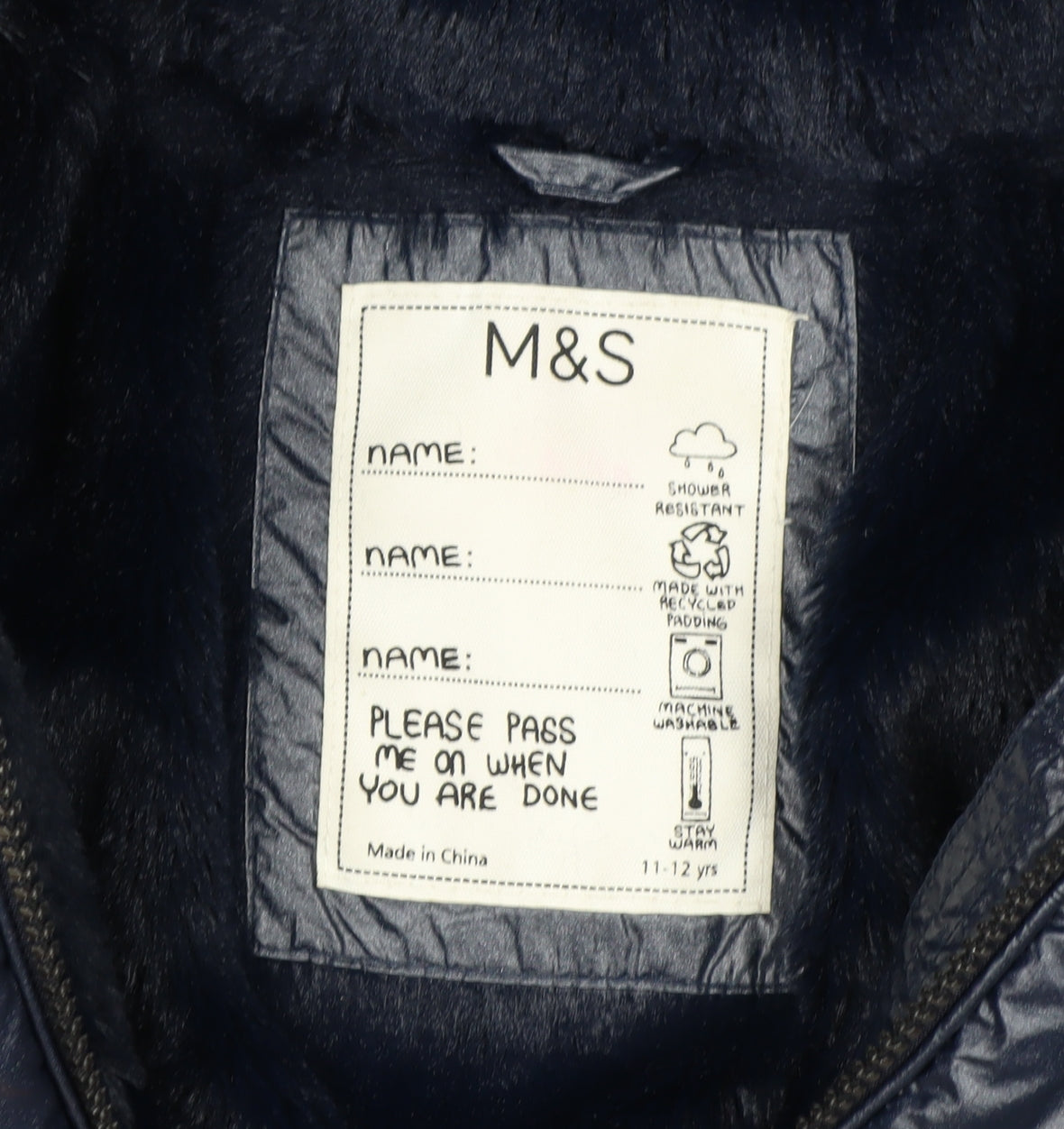 Marks and Spencer Girls Blue Hooded Belted Puffer Coat 11-12 Years