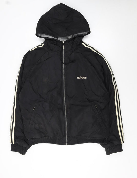 Adidas Men's Black L Hooded Full Zip Bomber Jacket 44in