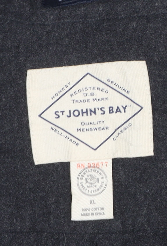 St John's Bay Men's Black XL Classic Fit Cotton Button-Up Shirt