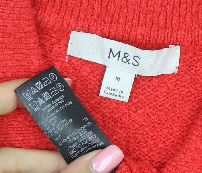 Marks and Spencer Womens Red Short Sleeve Button Cardigan M