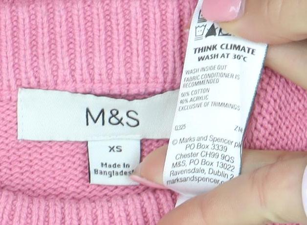 Marks and Spencer Womens Pink XS Crew Neck Cotton Jumper Knitwear