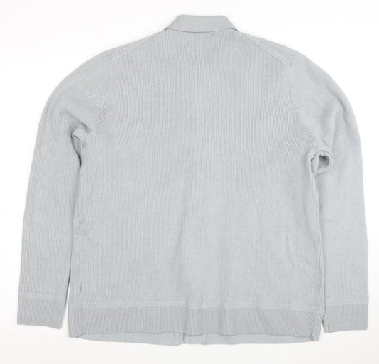 Marks and Spencer Men's Grey Cotton Blend Collared Cardigan XL