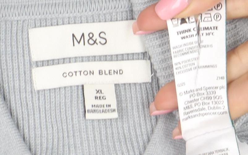 Marks and Spencer Men's Grey Cotton Blend Collared Cardigan XL