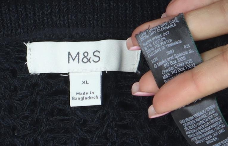 Marks and Spencer Women's Black XL Crochet Knit Short Sleeve Top