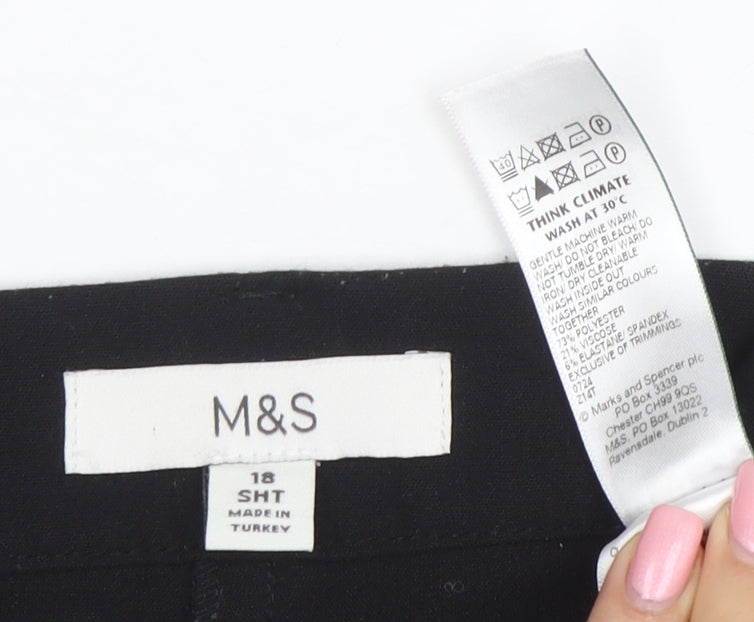 Marks and Spencer Womens Black Stretch Trousers Size 18 Short