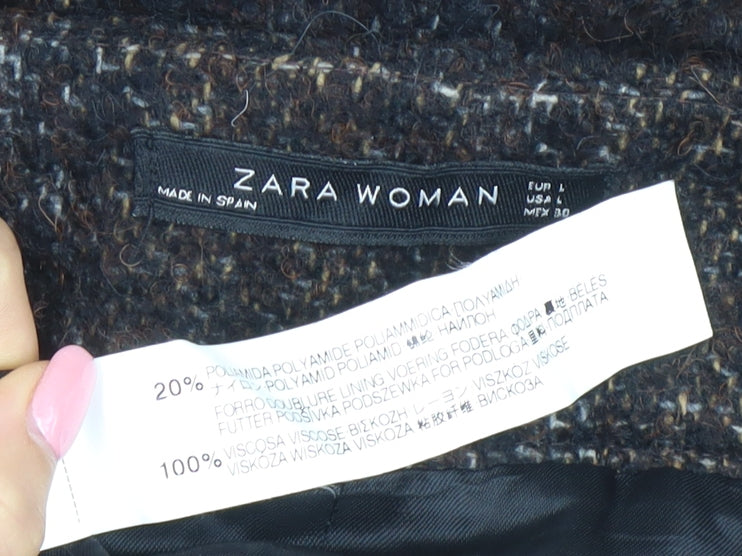 Zara Woman Brown Bouclé Check Chino Shorts Size L