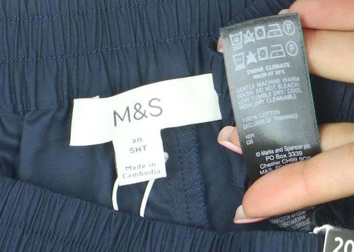 Marks and Spencer Women’s Blue Size 20 Short Wide-Leg Cropped Cotton Trousers