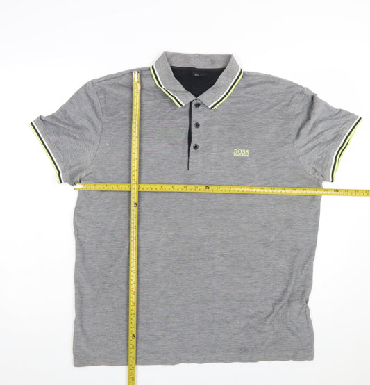 Hugo Boss Men’s Grey 2XL Polo Shirt Cotton Logo Short Sleeve