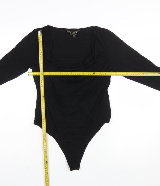 Lipsy London Women's Black Long Sleeve Bodysuit UK 14 Viscose Blend