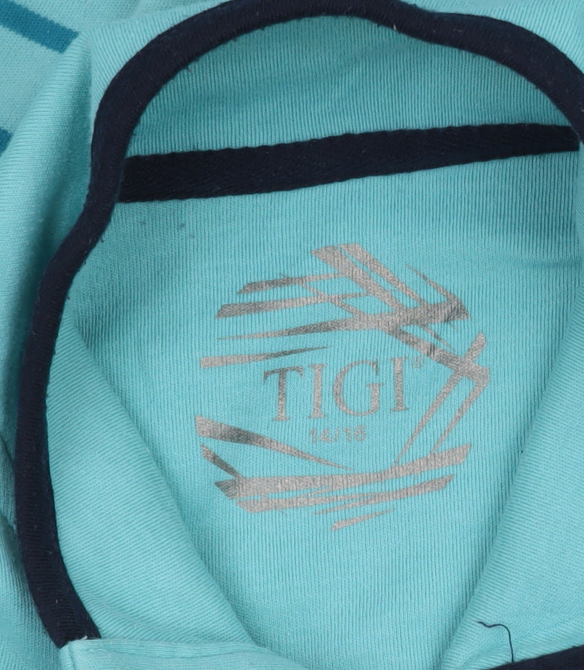 TIGI Teens Blue Striped Henley Sweatshirt 14/16 Cotton Long Sleeve