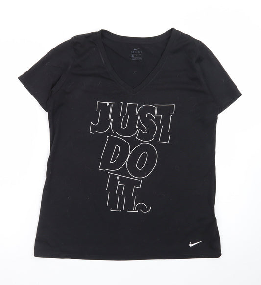 Nike Womens Black Dri-FIT V-Neck T-Shirt Size M Sports Tee