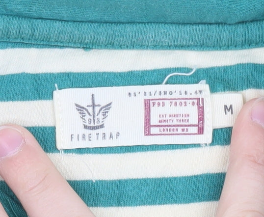 Firetrap Men's Green Striped Cotton Polo Shirt M