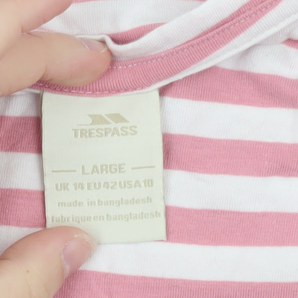 Trespass Women’s Pink White Striped Long Sleeve Cotton T-Shirt UK 14