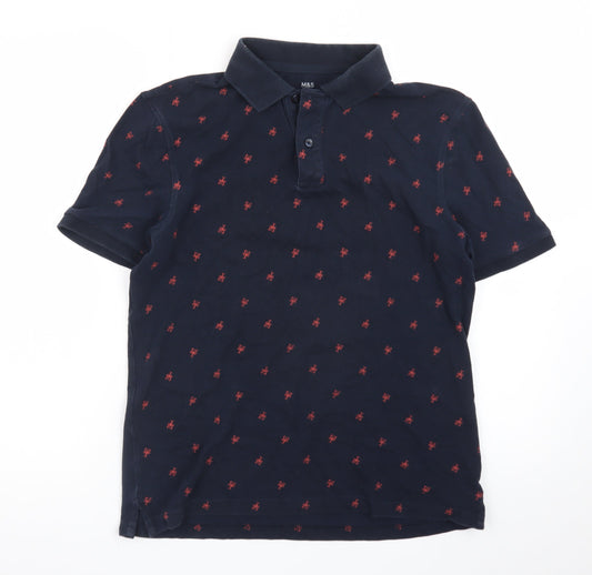 Marks and Spencer Men's Blue Regular Fit Embroidered Polo Shirt Size S