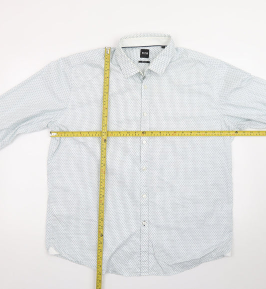 Hugo Boss Men's White Geometric Print Regular Fit Long Sleeve Button-Up Shirt 2XL