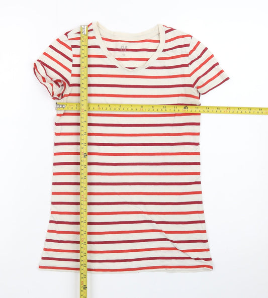 GAP Women Red Striped Cotton Short Sleeve Crew Neck T-Shirt XS